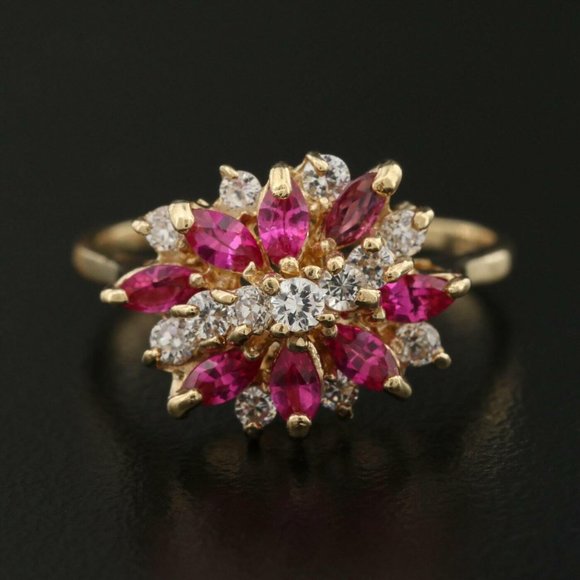 MADE IN ITALY / Diamond & Ruby Designer Ring / 14K Gold - Picture 2 of 4